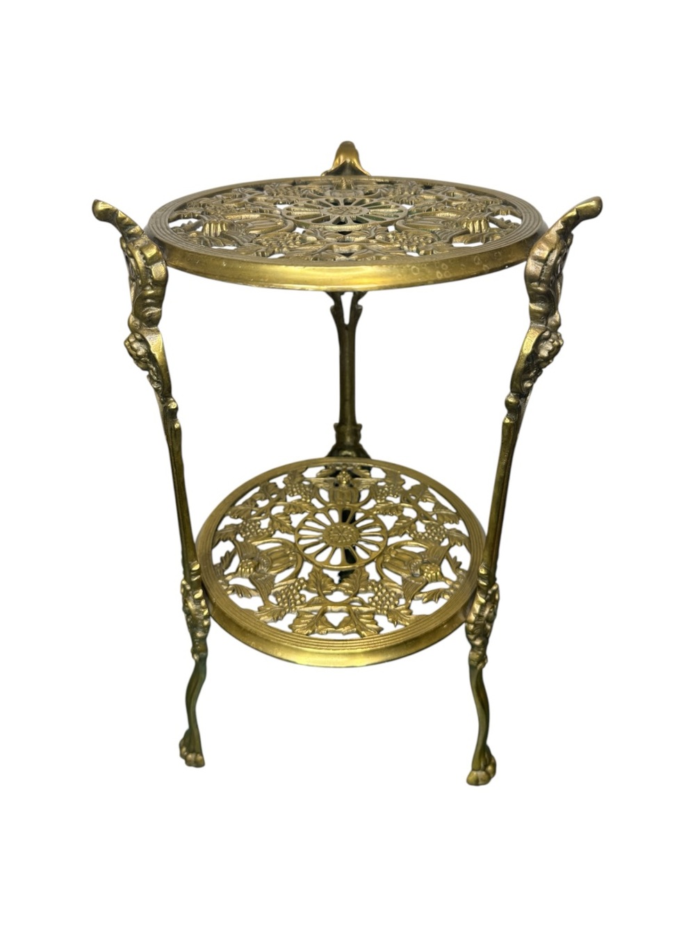 Vintage Ornate Cherub Brass 2 Tier PLANT STAND with Claw Feet